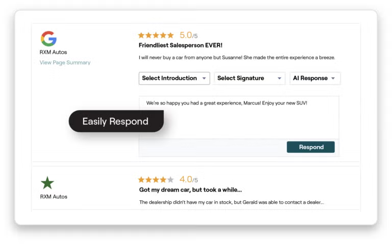 Example of Google review in platform